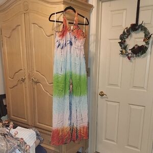 Boston Proper Red and Blue Tie-Dye Dress